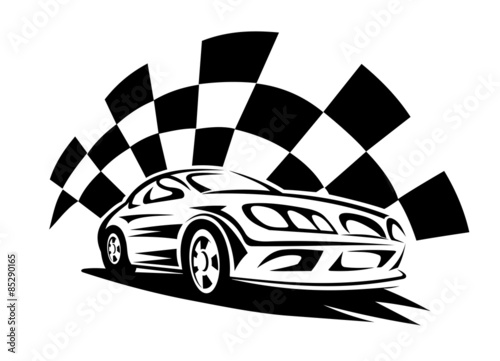 Racing car with checkered flag silhouette