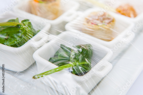 Canape ; Decoration and foods that are wrapped with plastic wrap