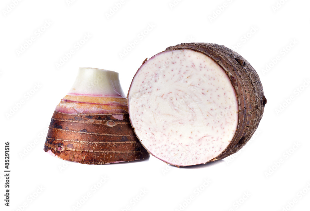 sliced fresh taro on white background sliced fresh taro on white background