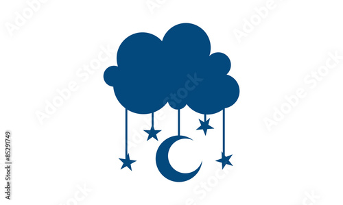 Stars and Crescent Moon Hanging in Cloud