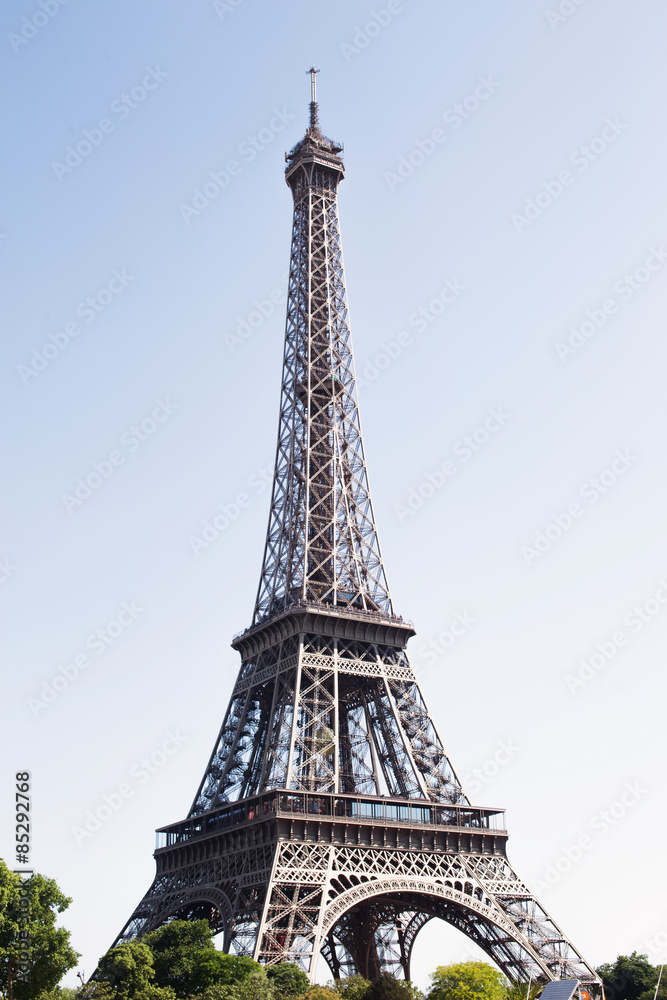 Eiffel tower on blue sky background.