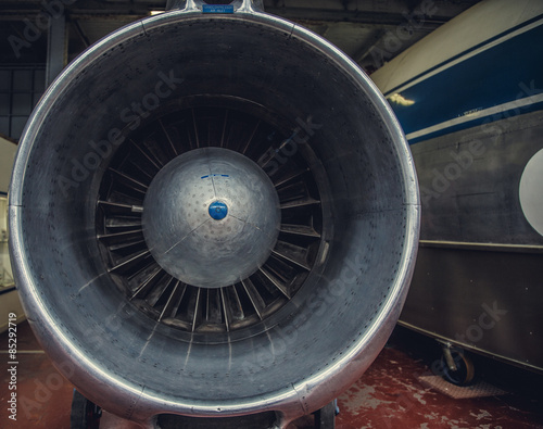 Jet engine turbine airplane.