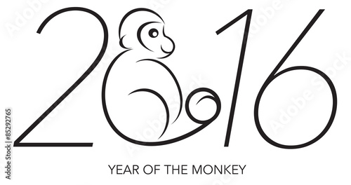 2016 Year of the Monkey Numerals Line Art Vector Illustration