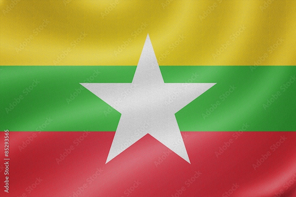 Myanmar flag on the fabric texture background Myanmar flag on the fabric texture background