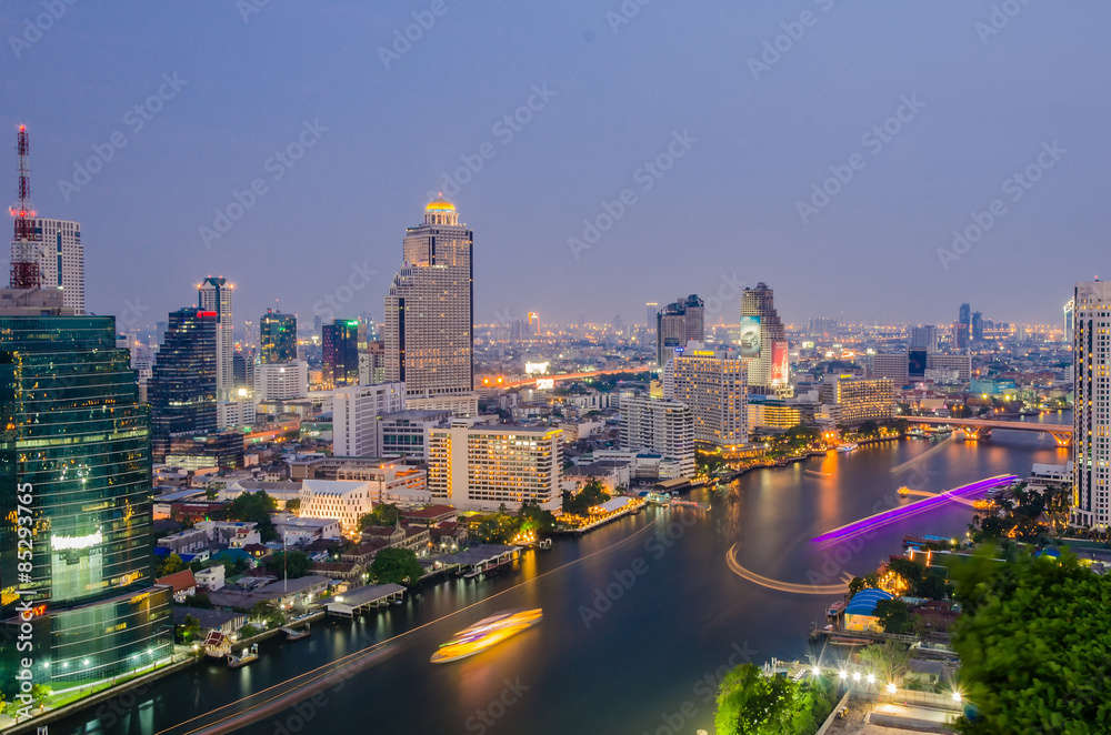 View of Chao Phraya River at twilight time