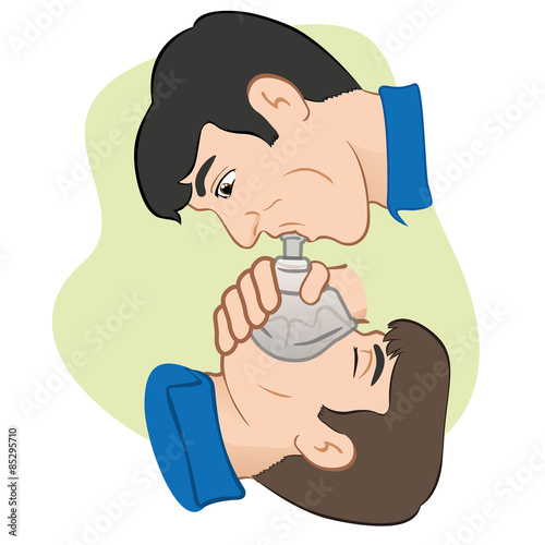 First Aid resuscitation (CPR) using pocket mask