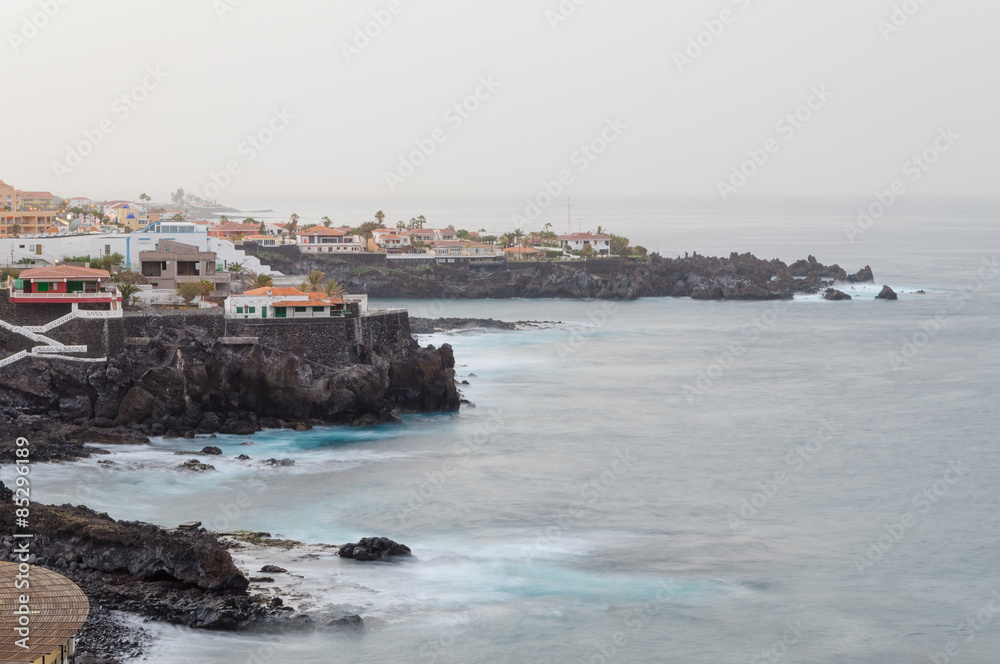 Morning haze over resort area on Tenerife seacoast, Canary islan