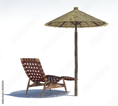 Parasol and sun bed on a light background