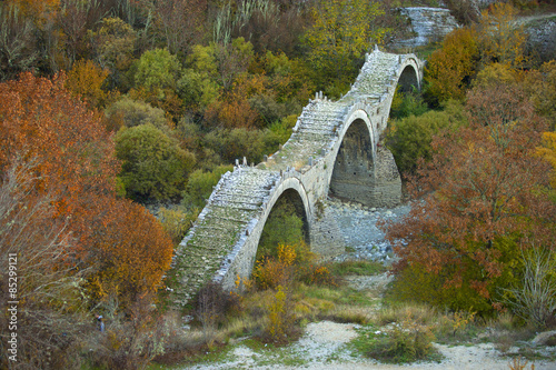 Kalogeriko triple arched stone bridge, Epirus, north-east of Ioannina, Greece