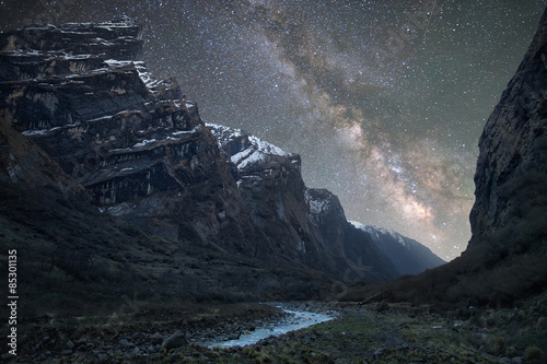 Stampa su tela Milky Way over the Himalayas