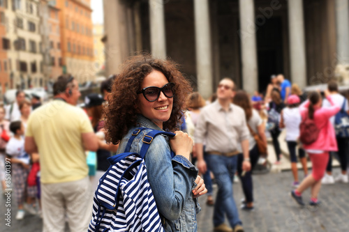 Beautiful girl tourist in Rome, vacation in Italy photo