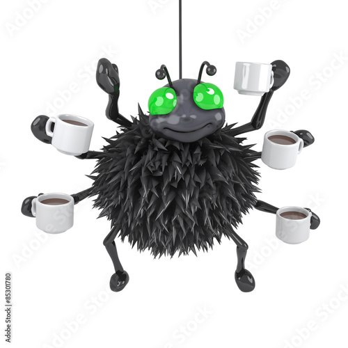 3d Spider drinks coffee