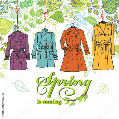 Spring  Fashion .Woman coats set.Leaves decor