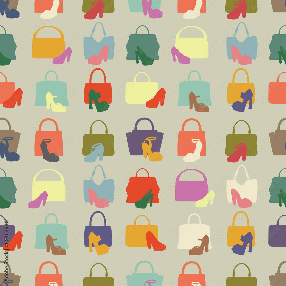Silhouettes of handbag,shoes.Seamless pattern Silhouettes of handbag,shoes.Seamless pattern