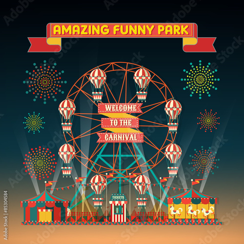 FUNNY PARK CARNIVAL NIGHT SCENE ELEMENTS