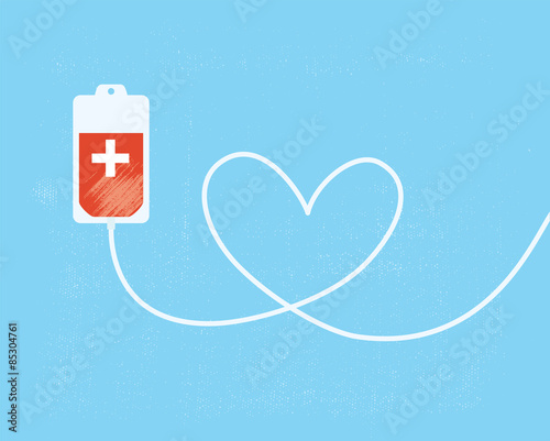 Fotografie, Tablou A blood donation bag with tube shaped as a heart.
