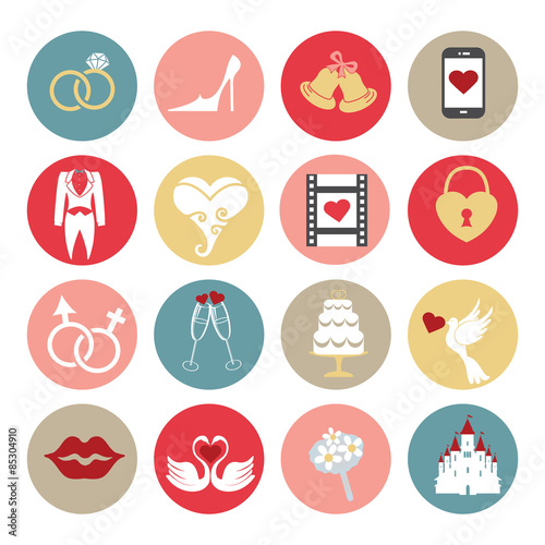 Cute flat wedding icons set for web , mobile