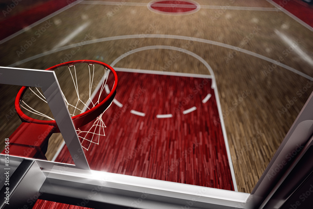 Fototapeta premium Basketball court. Sport arena. 3d render background. unfocus in long shot distance