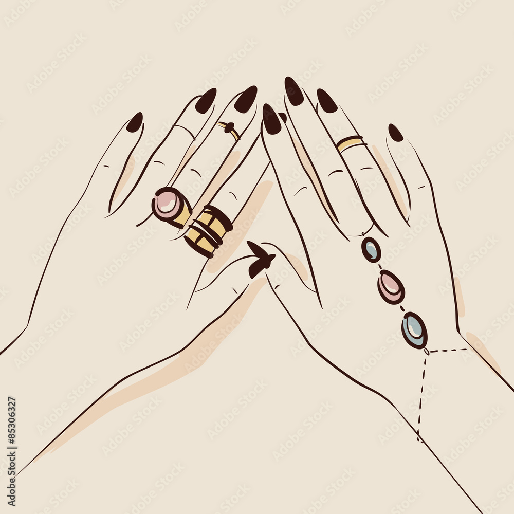 woman hands wearing jewelry vector illustration Stock-Vektorgrafik ...