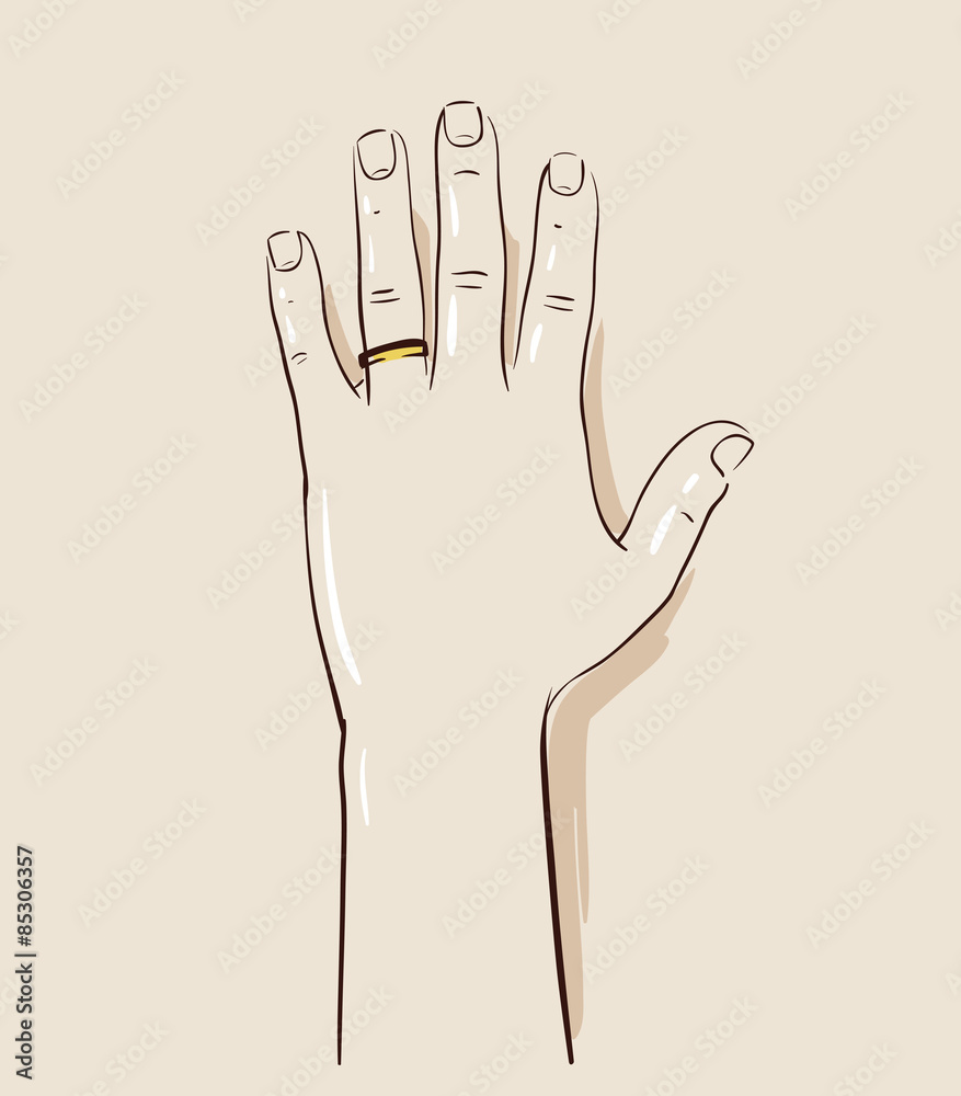 Man hand wearing a wedding ring drawing. Illustration Man hand wearing a wedding ring drawing. Illustration
