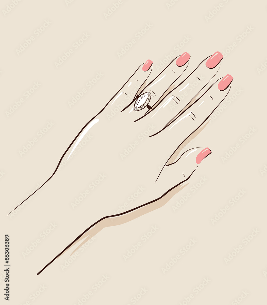 Woman hand wearing a wedding ring drawing. Illustration Stock Vector |  Adobe Stock