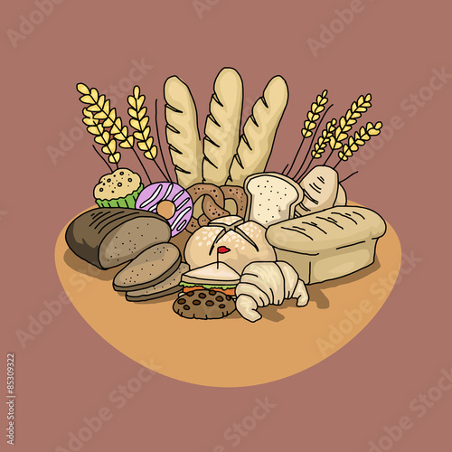 Various bread and wheat products