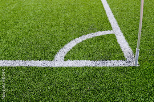 Corner boundary markings of grass soccer field