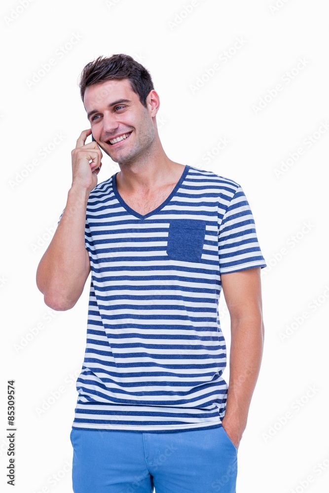 Handsome hipster having a phone call Handsome hipster having a phone call
