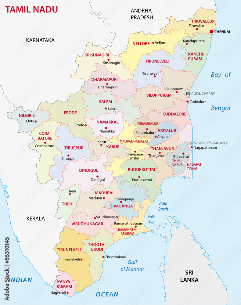 Obraz premium tamil nadu administrative map