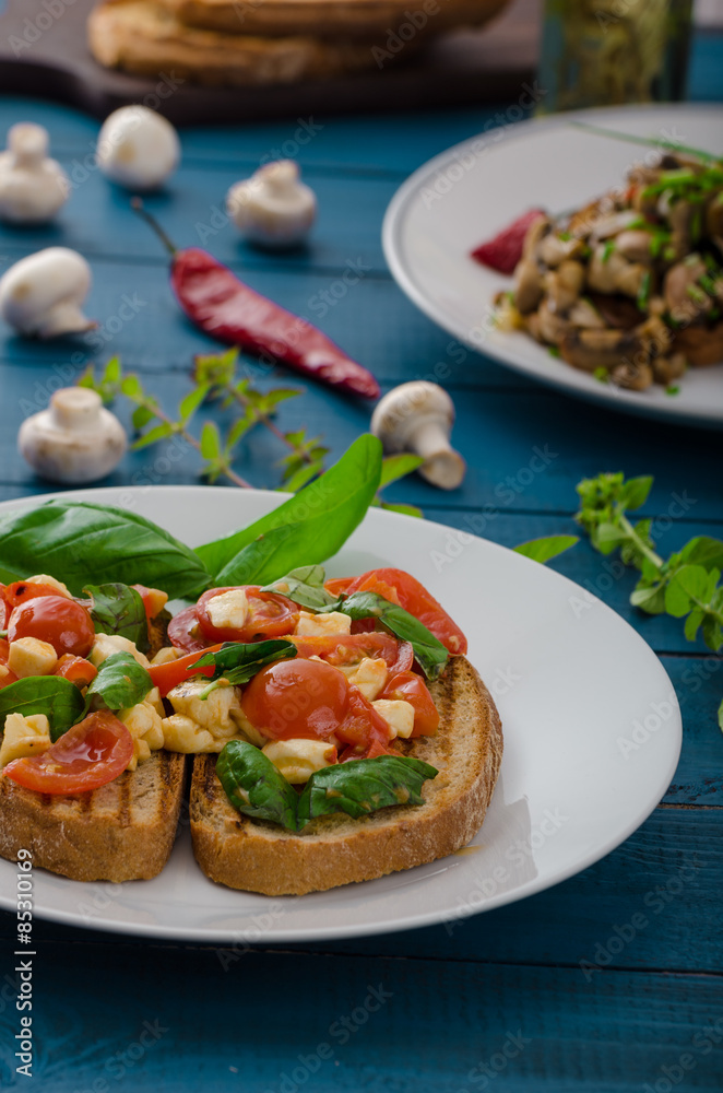Bruschetta 2 kinds - classic and mushrooms Bruschetta 2 kinds - classic and mushrooms