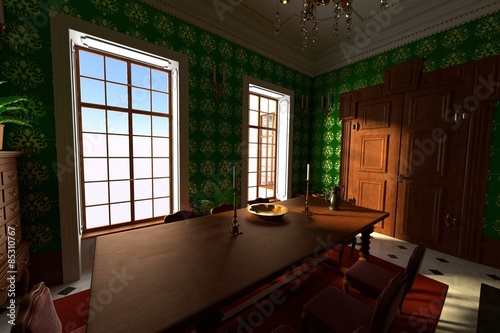 3d render of luxury manor interior - dining room