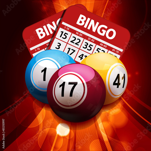 bingo balls and cards on glowing abstract background