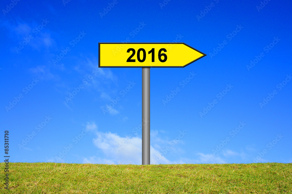 Wegweiser zeigt Jahr 2016