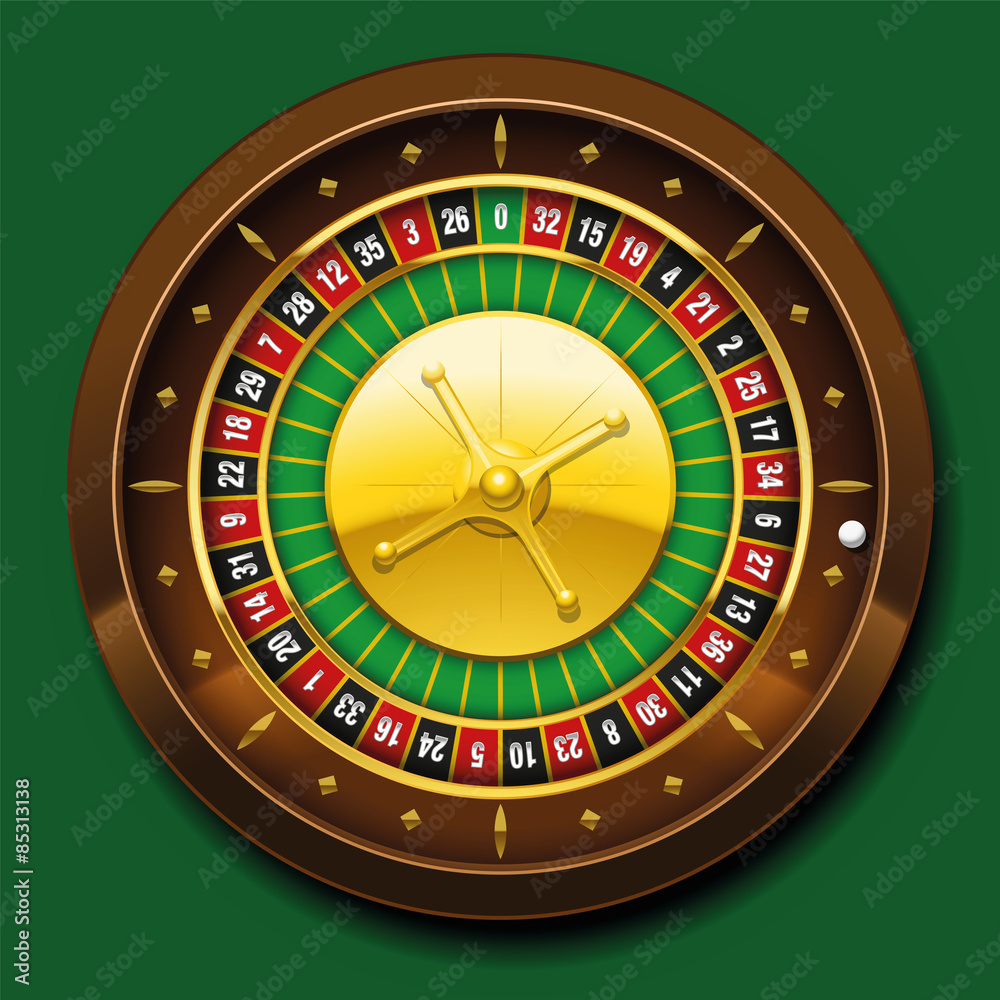 Roulette wheel with french numbering sequence. Vector illustration on green background. Roulette wheel with french numbering sequence. Vector illustration on green background.