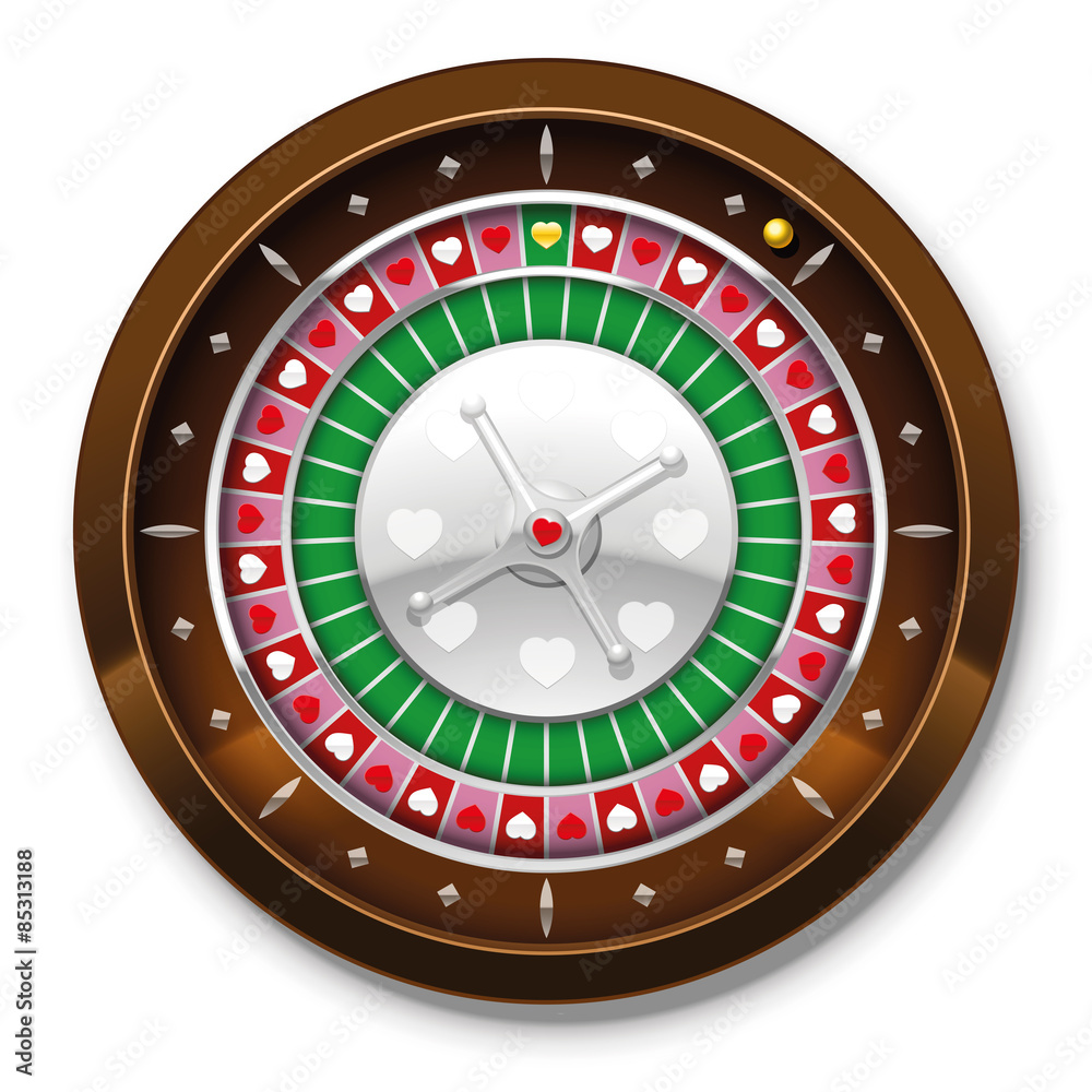 Roulette wheel with heart symbols instead of numbers. Isolated vector illustration on white background. Roulette wheel with heart symbols instead of numbers. Isolated vector illustration on white background.