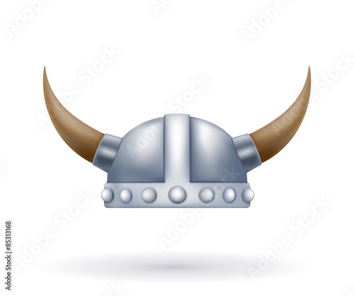 Metal viking helmet with horns on a white background. Vector ill