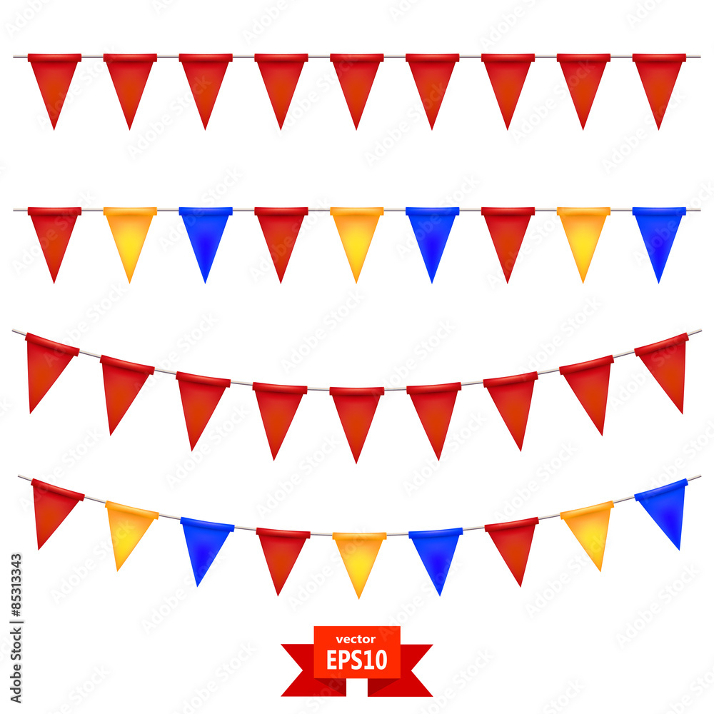Set colored flags on the rope. The elements of your design. Vect