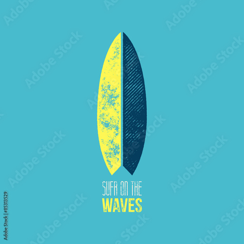 Surf on The Waves T-Shirt Design - Yellow and Dark Blue Surf Boa