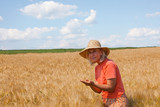 Woman with a hat in golden wheat field
