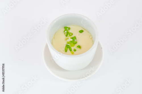 Steam egg in white bowl isolate on white background