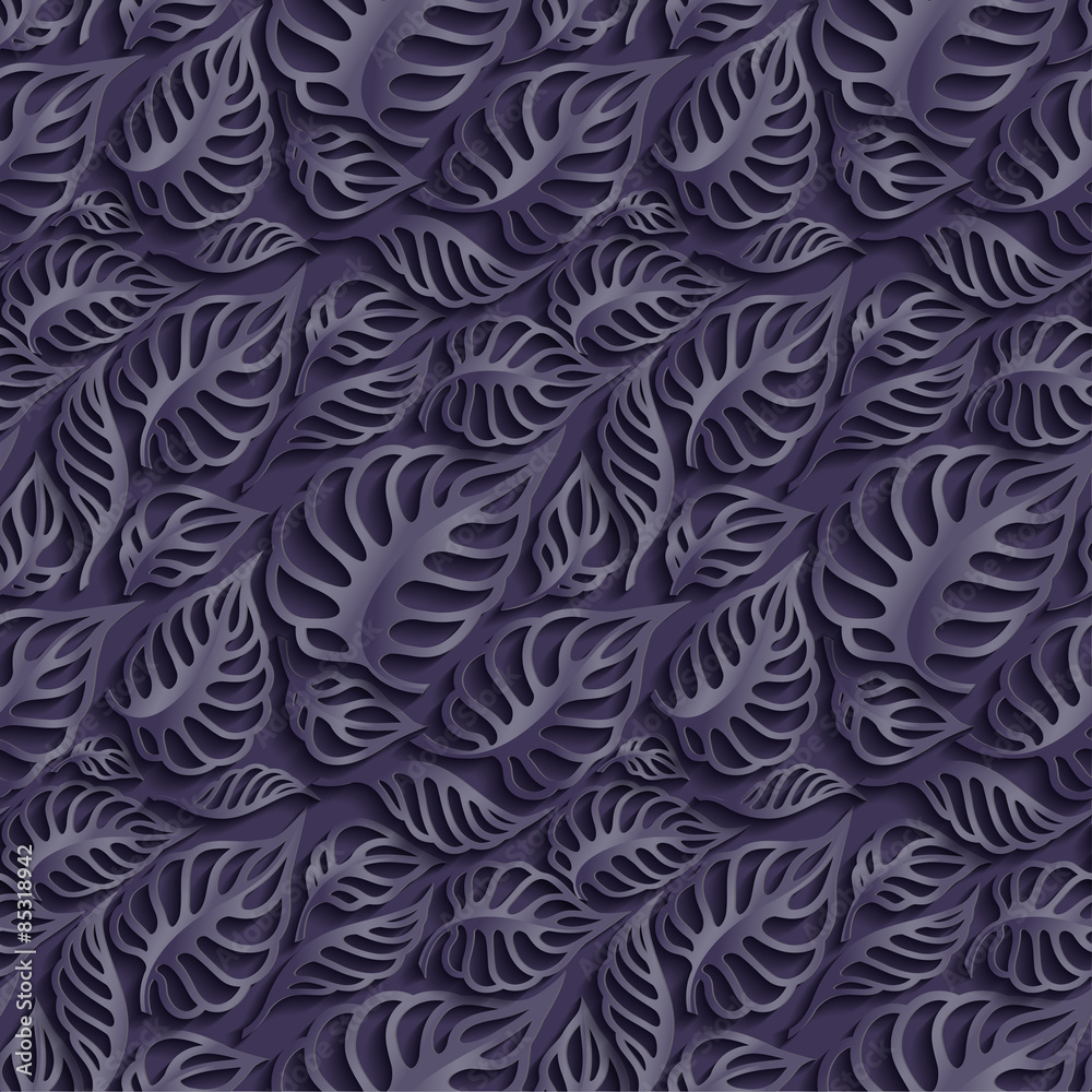 Vector Black Leaves 3d Seamless Pattern Background
