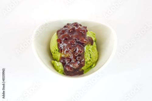 Japanese Macha ice-cream with red bean sauce
