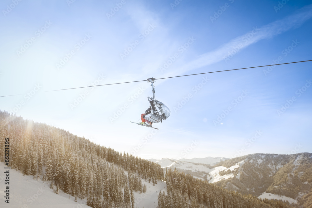 Austria, Salzburg State, Region Hochkoenig in winter, ski lift Austria, Salzburg State, Region Hochkoenig in winter, ski lift