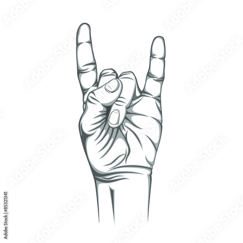 Rock n roll sign, isolated on white background.