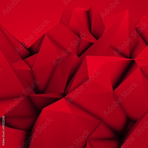 Red abstract low-poly, polygonal triangular mosaic background for web, presentations and prints. Vector illustration. Realistic 3D design template.