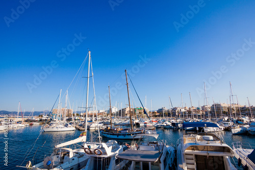 Sea bay with yachts.  Fishing boats in the harbour