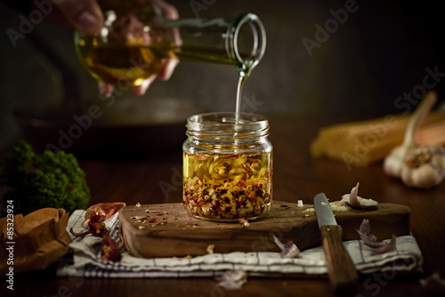 Preparing of Aglio Olio e pepperoncini photo