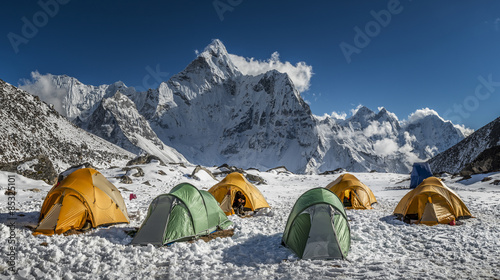 Nepal, Khumbu, Everest region, Ama Dablam from high camp on Pokalde peak