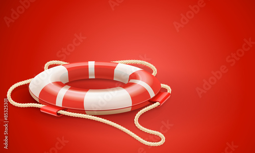 Life buoy for drowning rescue and help support on red background