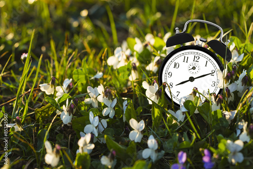 Alarm clock and flowers